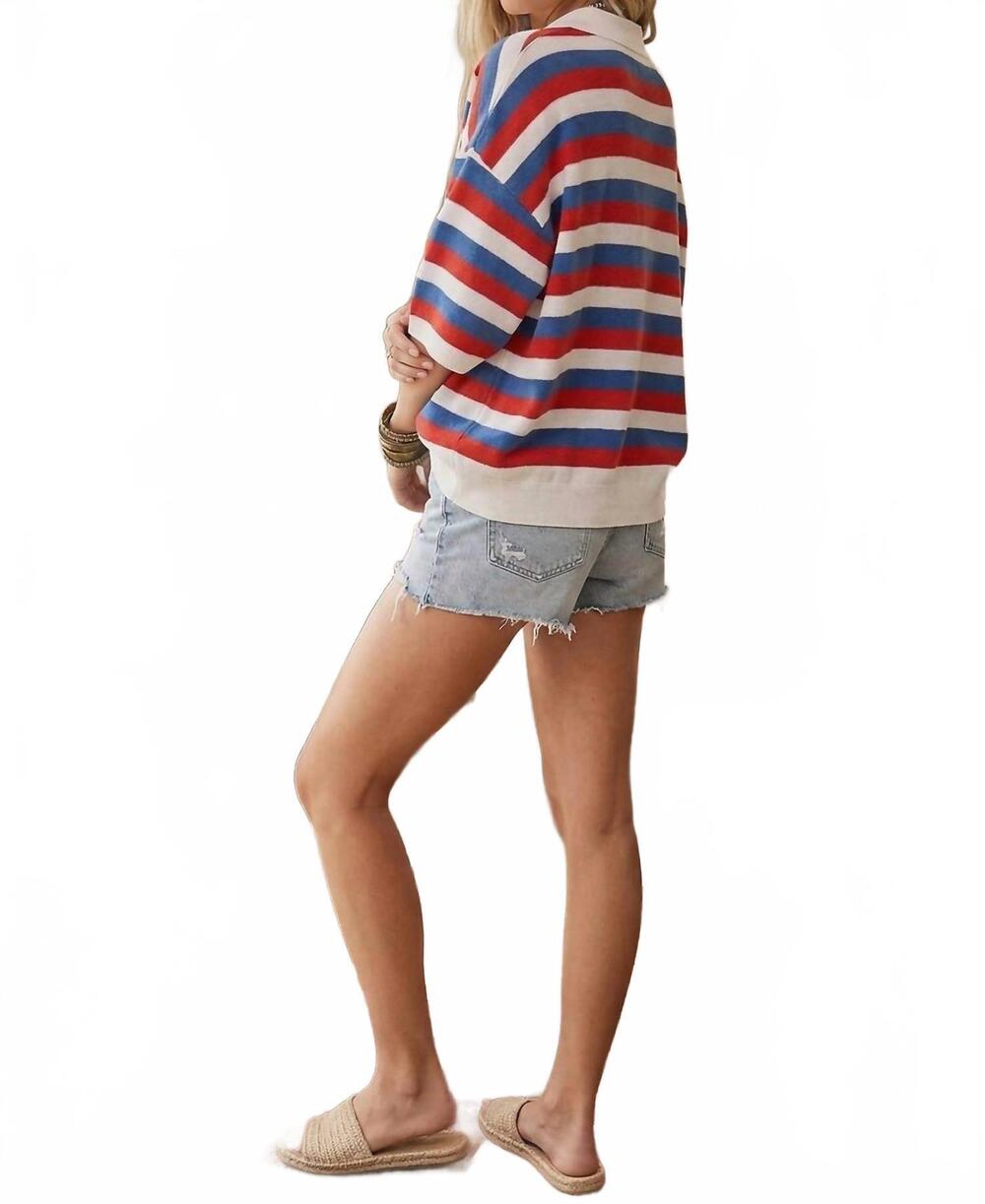 NEW SEWN AND SEEN women's americana striped lightweight sweater top in red/blue/ - Picture 3 of 5